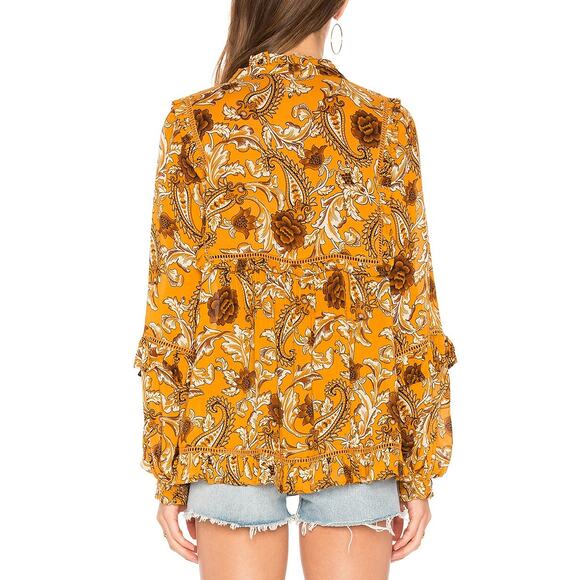 Spell Etienne Blouse Sienna Terracotta Peasant Paisley Print Ruffle Boho SZ S - Picture 4 of 8